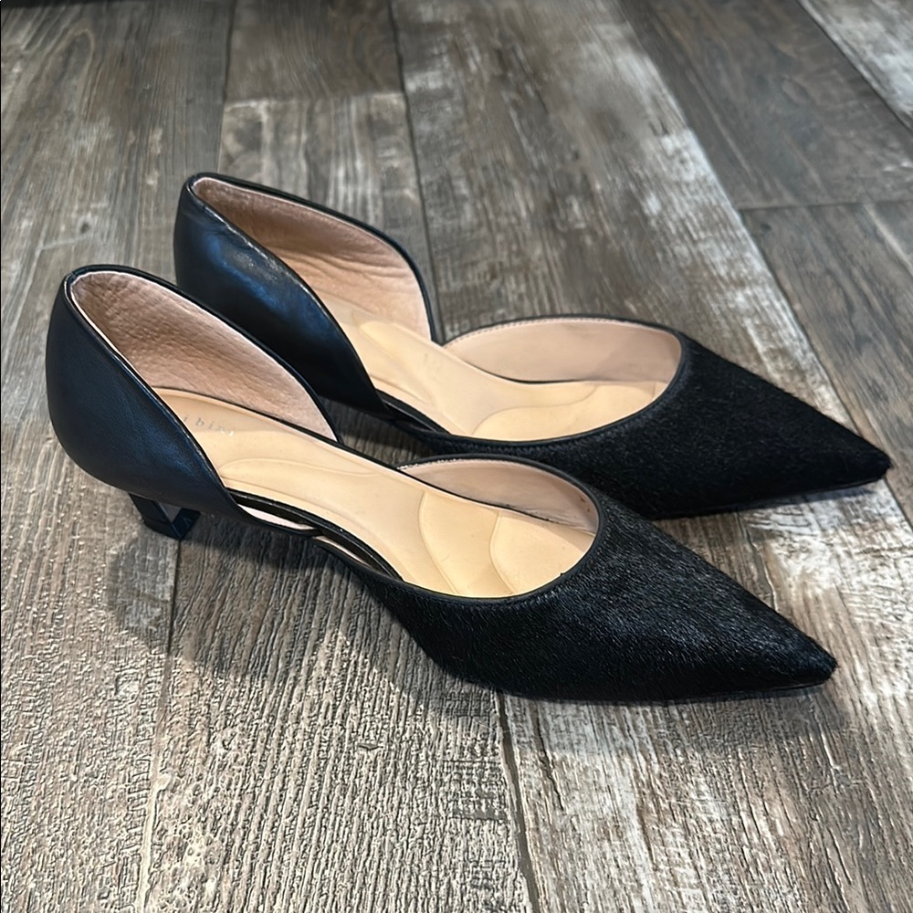 Black, calf-hair, kitten heels